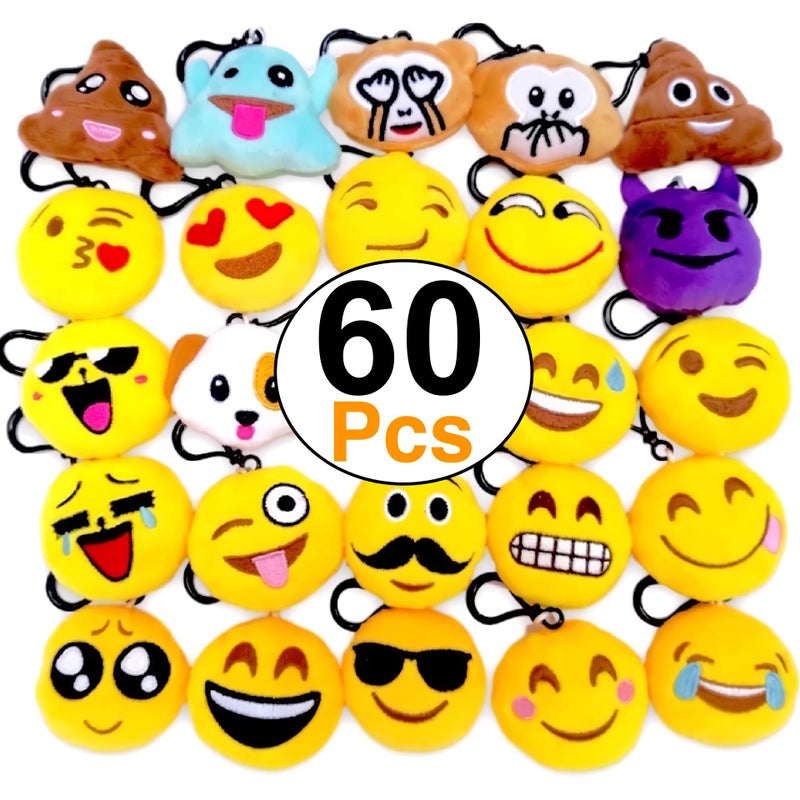 OHill 60 Pack Mini Plush Emoticon Keychain Mini Pillows Key Ring for Birthday Event Party Favors Supplies - Image 1